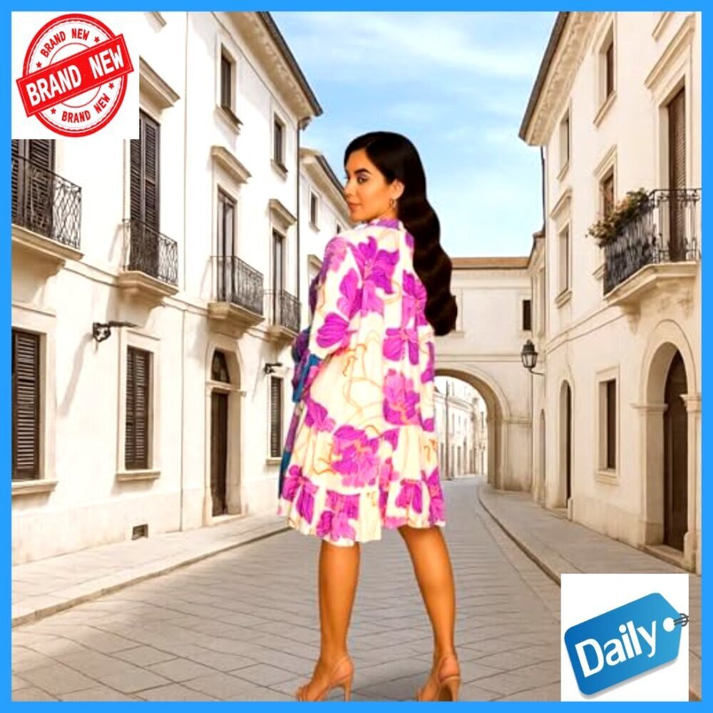Floral Print Button Down Shirt Dress Long Sleeve Mini Midi Casual Work - Picture 4 of 6